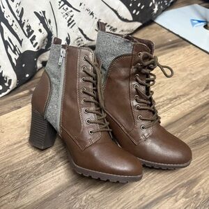 Chic Brown and Gray Heeled Boots